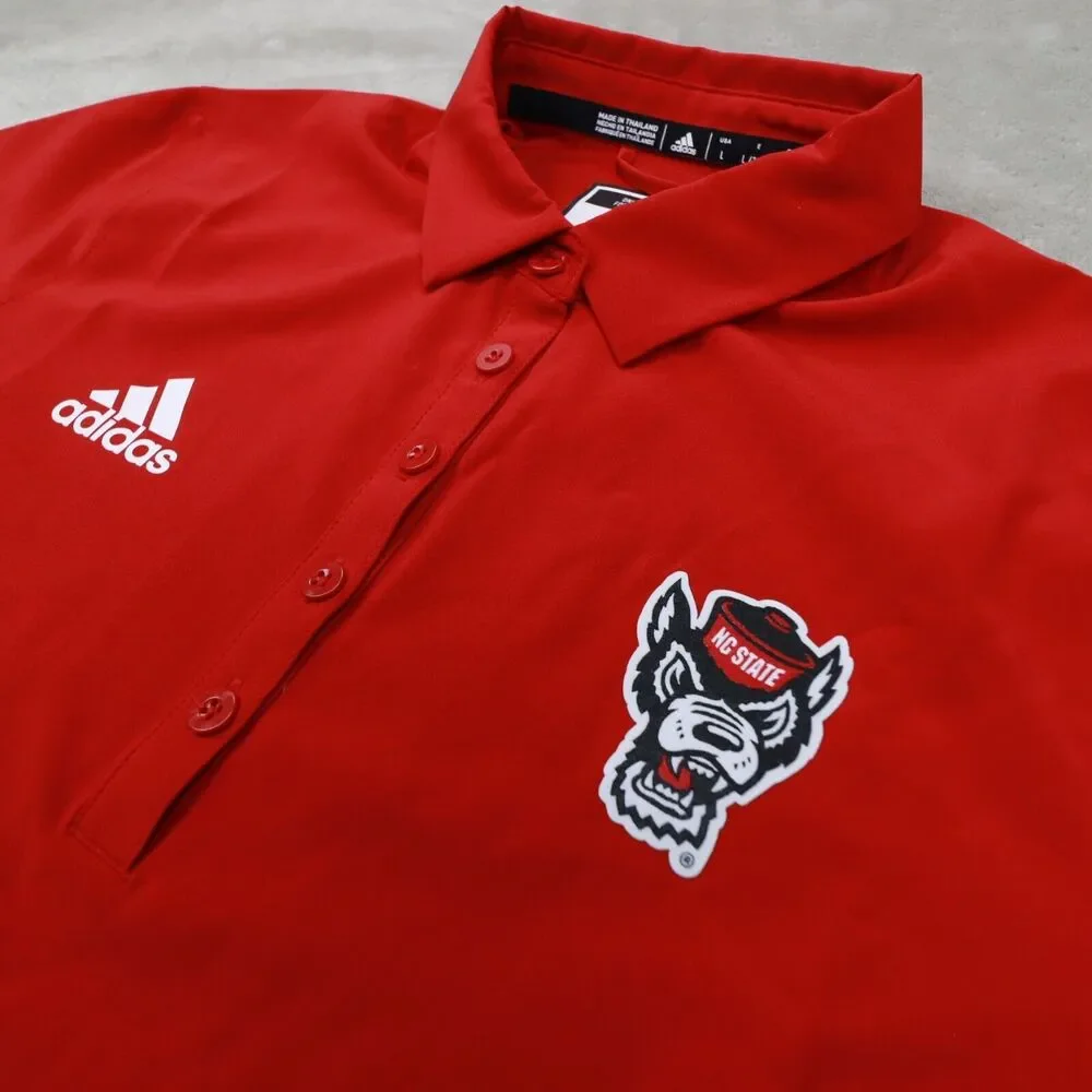 Adidas NC‎ Sate Wolf Pack Logo Red Short Sleeve Polo Shirt size Large NWT